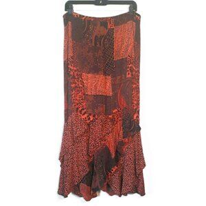 Stonebridge Mixed Print Tiered Ruffle Hem Stretch Waist Midi Skirt M Whimsigoth